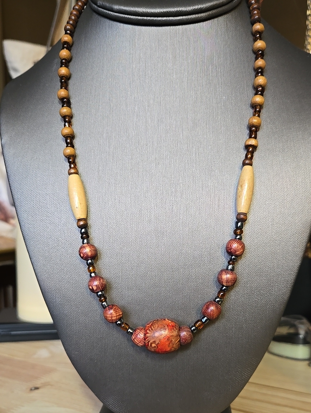 Handcrafted Brown and Tan Beaded Necklace